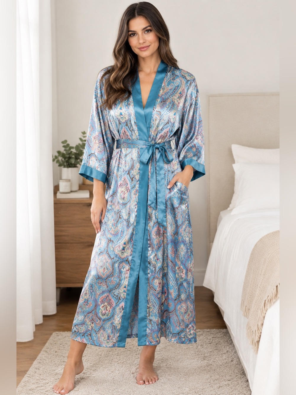 ✨Vintage The Lingerie Collection Paisley Satin Robe - Blue Size L